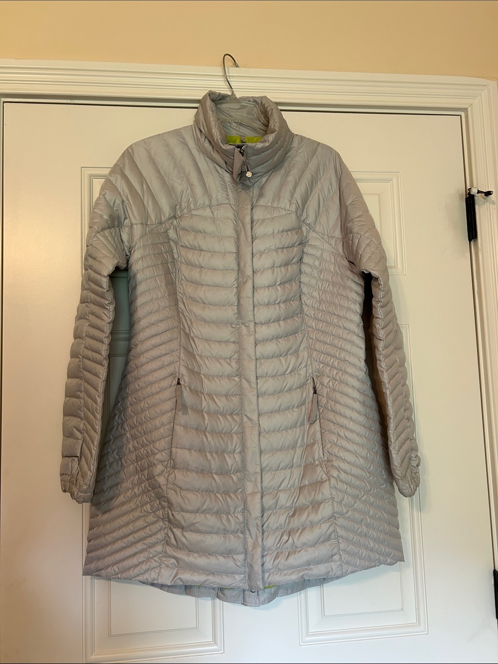 Eddie Bauer Light Gray Quilted Long Goose Down Puffer Jacket